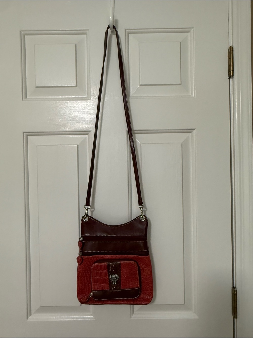 Textured Red and Maroon Women's Crossbody Bag with Front Pocket